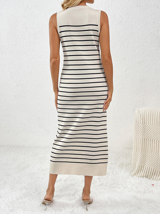 Round Neck Sleeve Midi Knit Dress - WAZKA