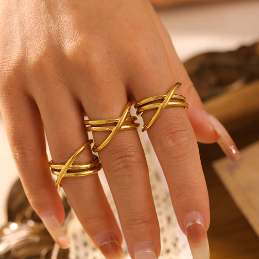 18K Gold-Plated Crisscross Ring - WAZKA