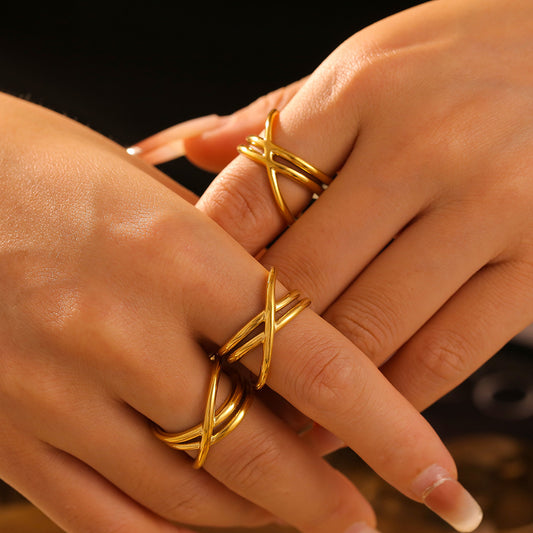 18K Gold-Plated Crisscross Ring - WAZKA