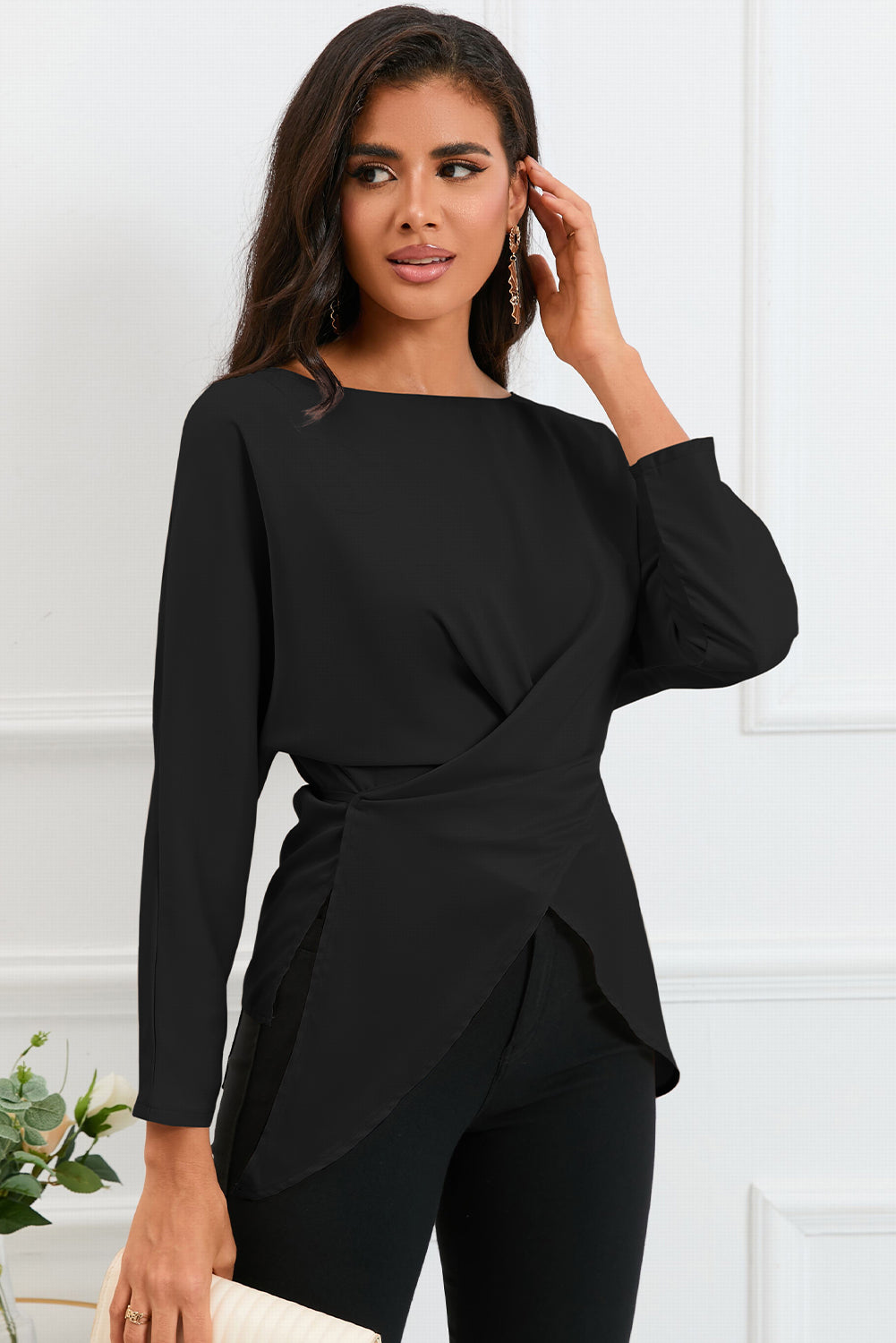 black long sleeve satin top