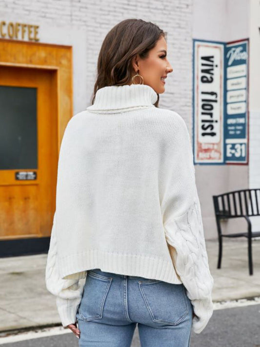 Turtle Neck Cable-Knit Sweater - WAZKA