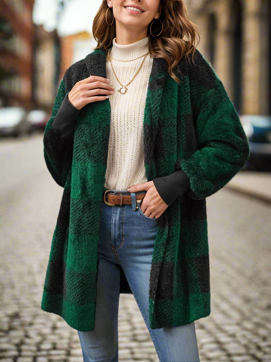 Plaid Long Sleeve Hooded Coat