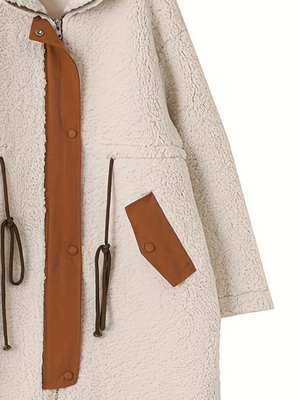 Plus Size Drawstring Zip Up Turtleneck Sherpa Coat