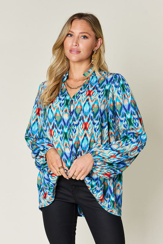 Double Take Full Size Printed Balloon Sleeve Blouse - WAZKA