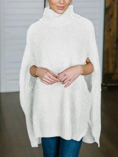 Turtleneck Slit Sweater - WAZKA