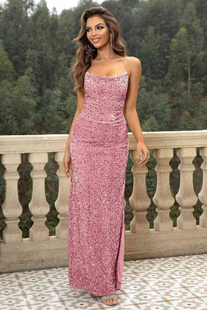 Sequin Backless Split Maxi Dress - WAZKA