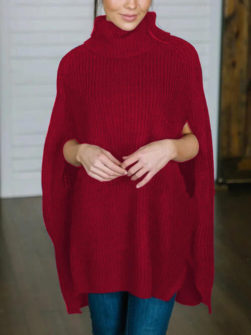 Turtleneck Slit Sweater - WAZKA