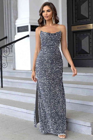 Sequin Backless Split Maxi Dress - WAZKA