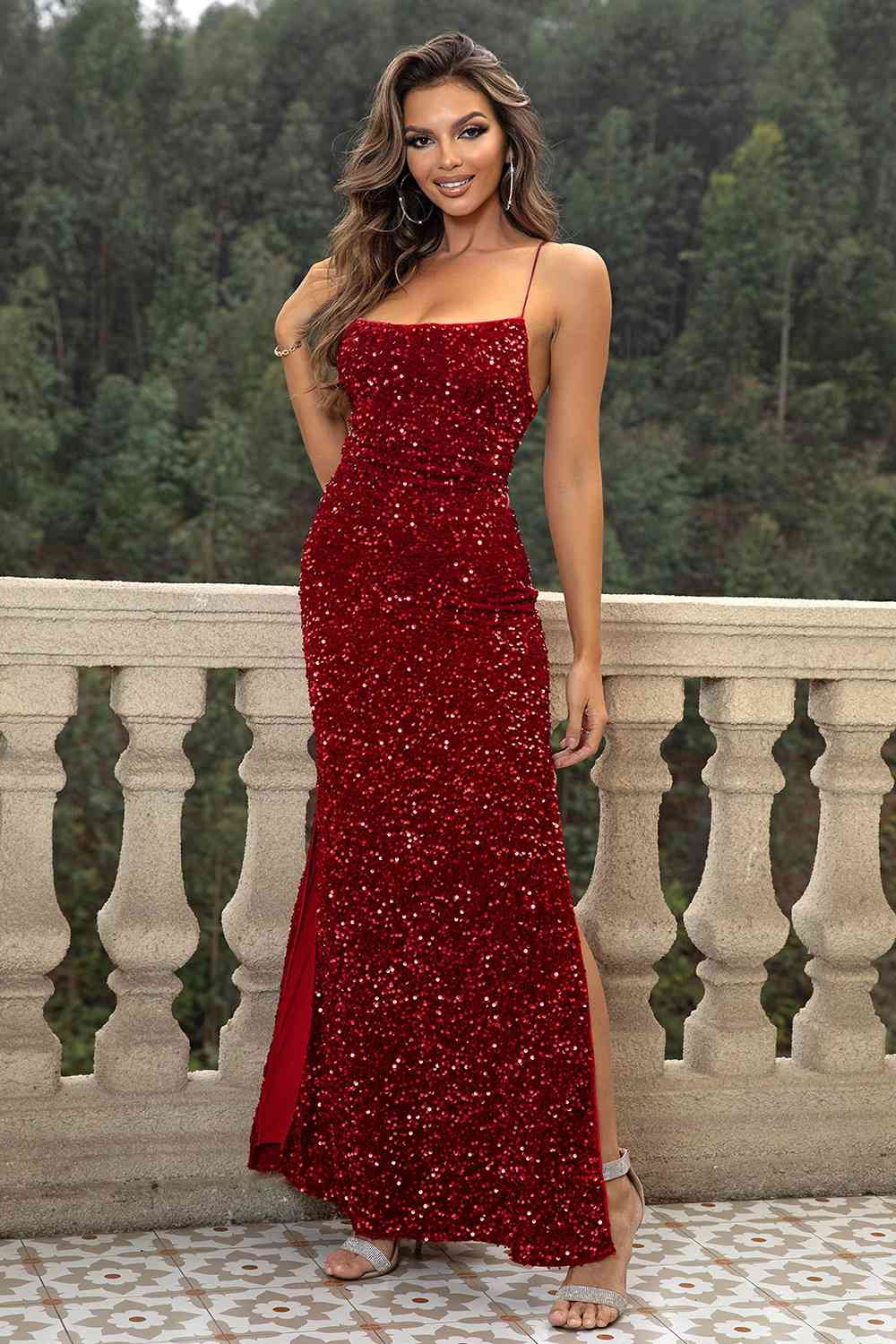 Sequin Backless Split Maxi Dress - WAZKA