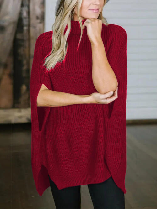 Turtleneck Slit Sweater - WAZKA
