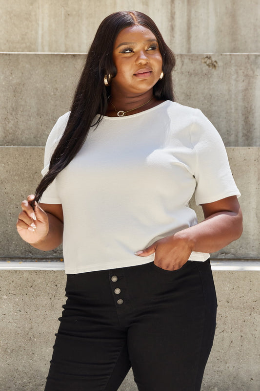 And The Why Pearly White Full Size Criss Cross Pearl Detail Open Back T-Shirt - WAZKA