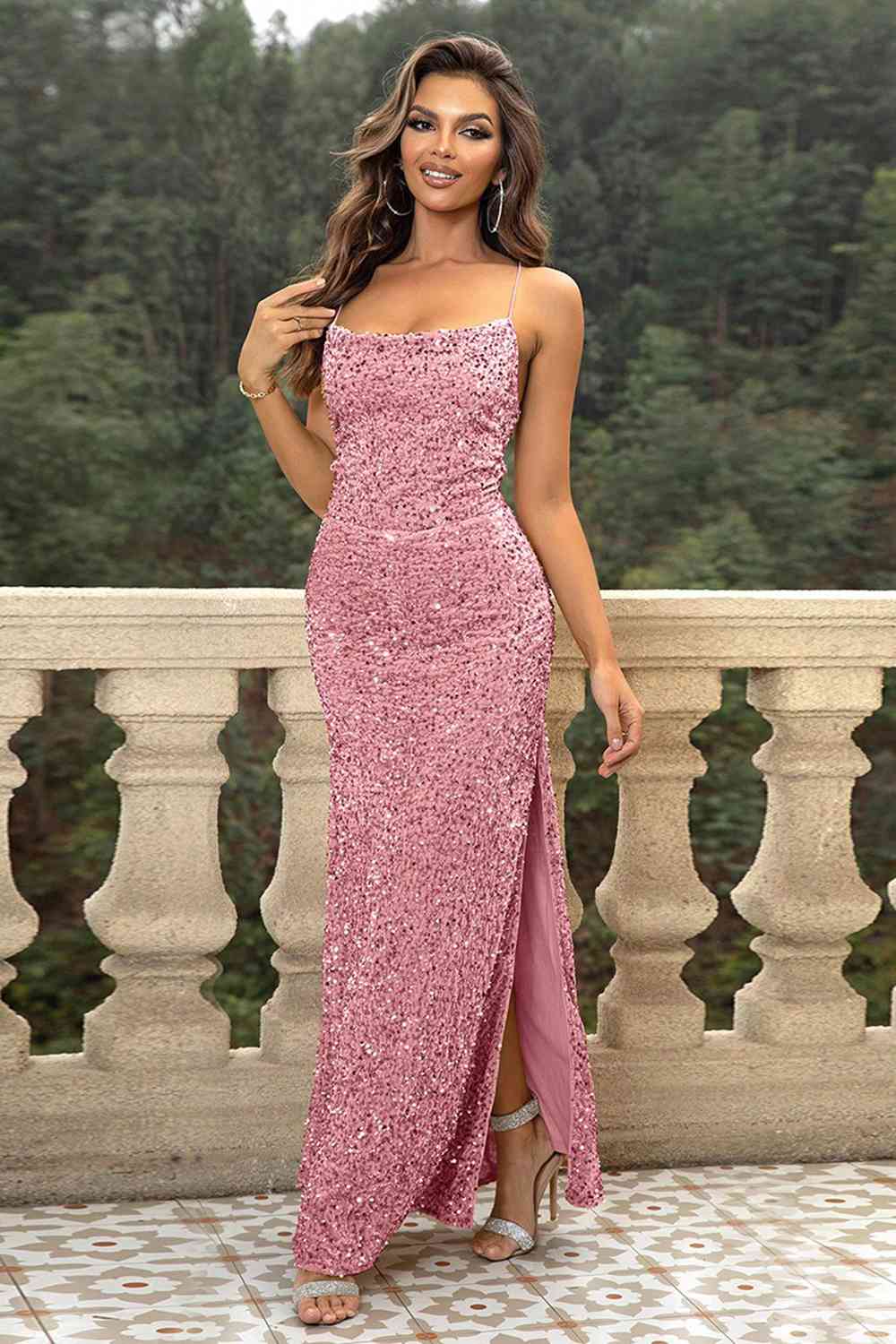 Sequin Backless Split Maxi Dress - WAZKA