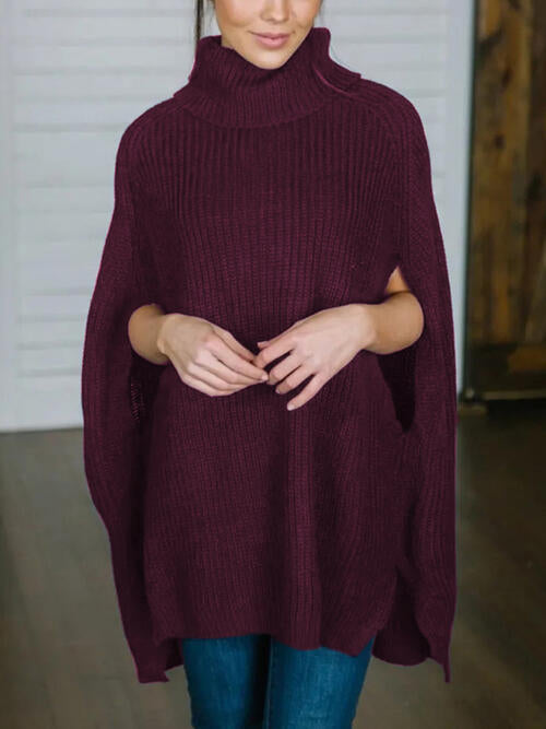 Turtleneck Slit Sweater - WAZKA