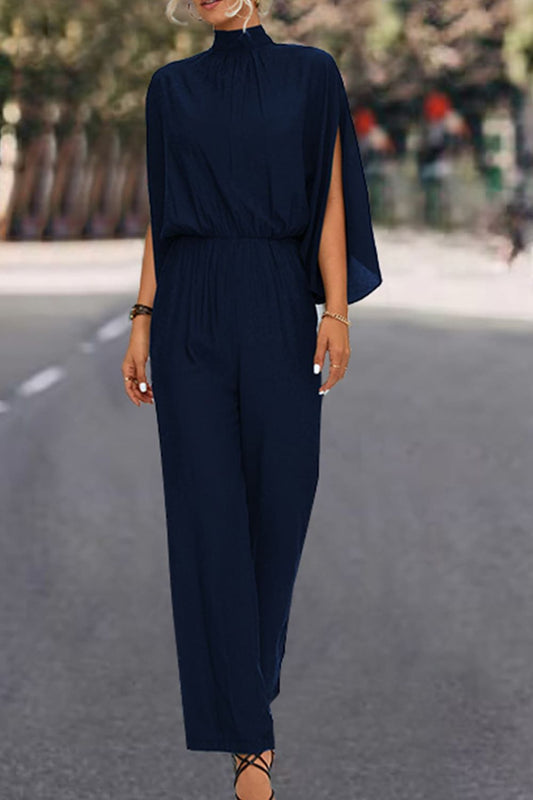 Tie Back Mock Neck Split Sleeve Jumpsuit - WAZKA