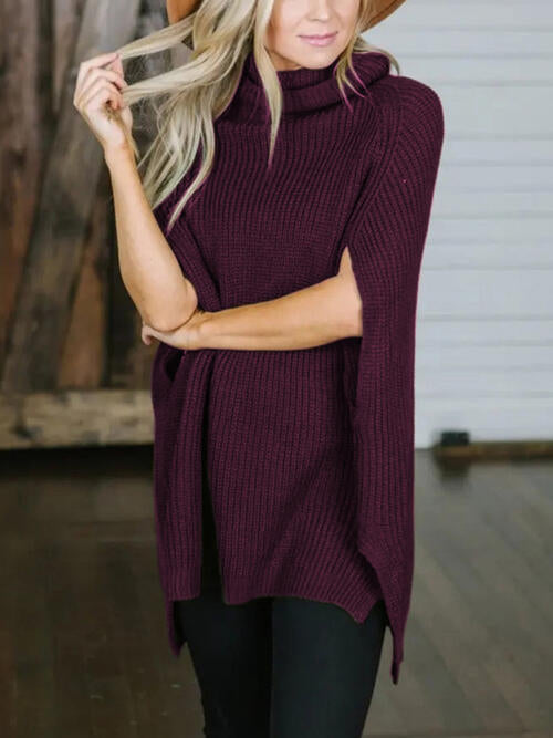 Turtleneck Slit Sweater - WAZKA
