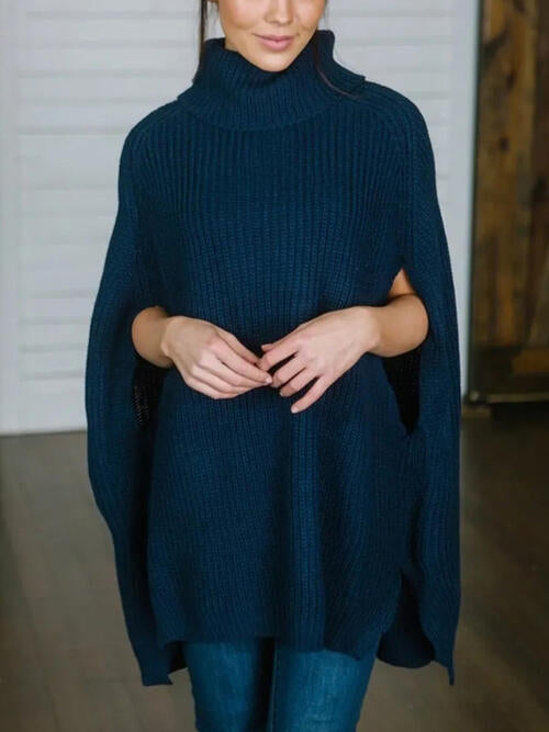 Turtleneck Slit Sweater - WAZKA