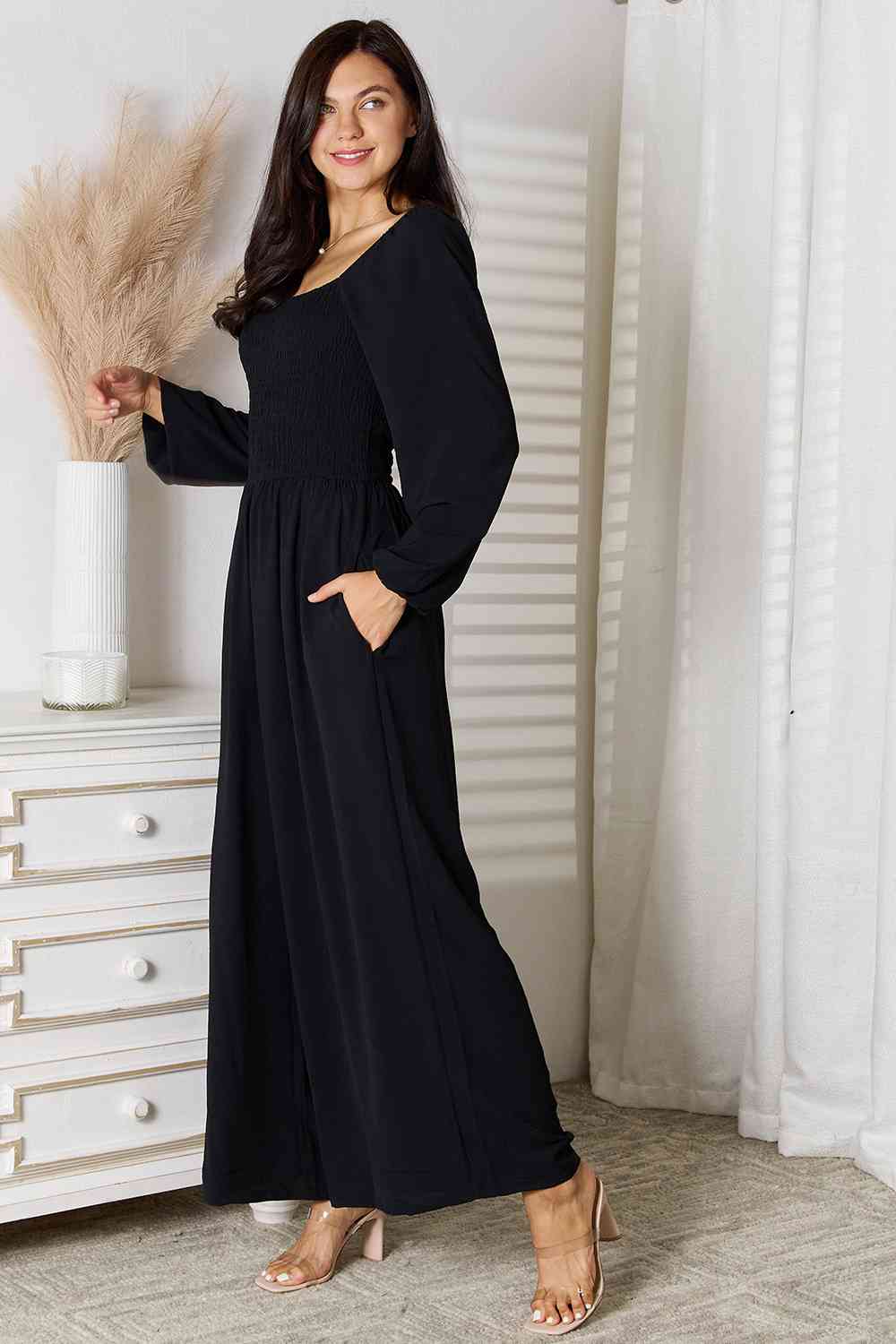 Double Take Square Neck Jumpsuit with Pockets - WAZKA