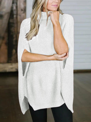 Turtleneck Slit Sweater - WAZKA
