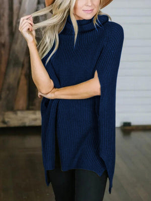 Turtleneck Slit Sweater - WAZKA