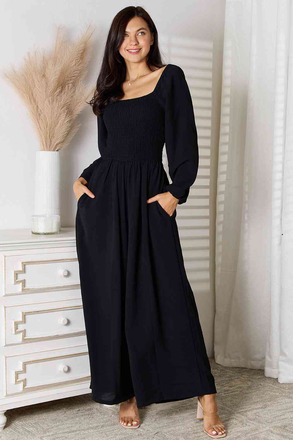 Double Take Square Neck Jumpsuit with Pockets - WAZKA