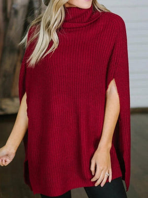 Turtleneck Slit Sweater - WAZKA